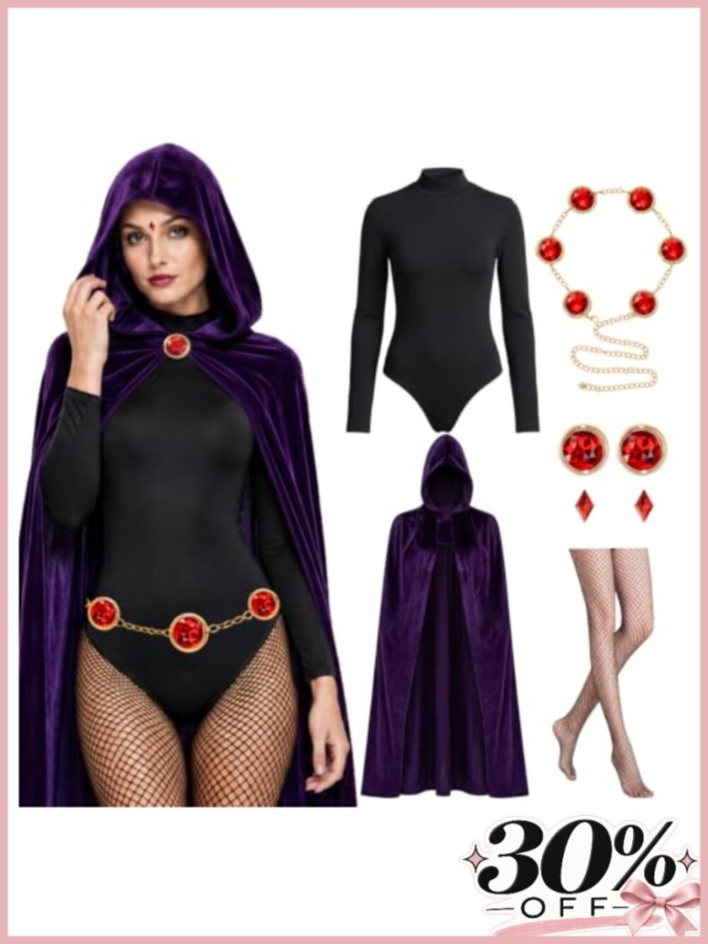 Women's Gothic Superhero Cosplay Costume Set with Cape Bodysuit